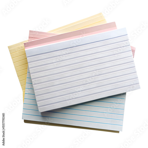 A stack of colorful notecards isolated on transparent background provides space for notes