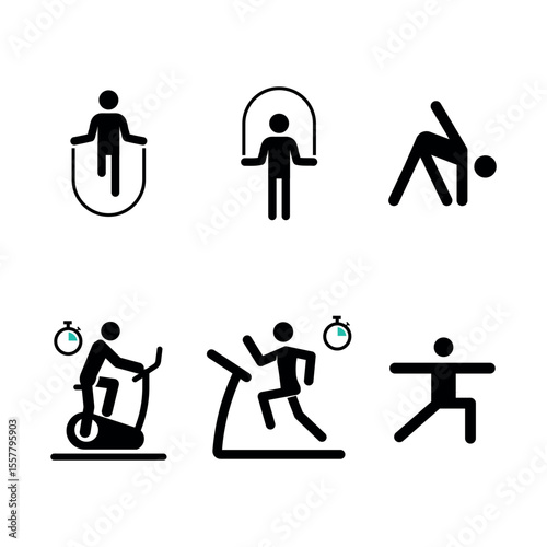 Exercise Silhouette Icons Set | Fitness Workout Poses Vector