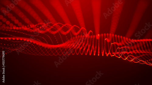 Dynamic and mesmerizing red wave patterns of light, energy and artistic expression, evoking a sense of energy and innovation. Wide format vector illustration.