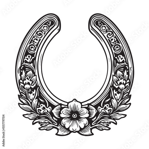 Ornate horseshoe floral frame design concept