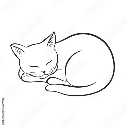 Sleeping cat outline, minimalistic pet design