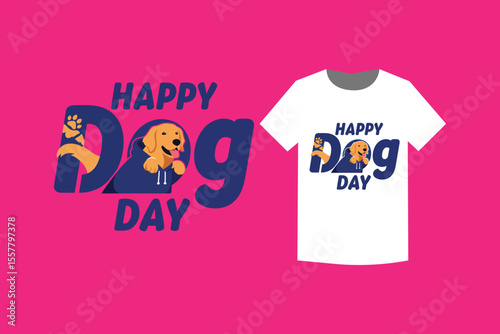 Happy Dog Day T-Shirt Design Cute Golden Retriever Illustration