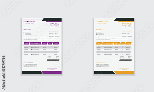 Clean modern professional unique invoice template layout design for print