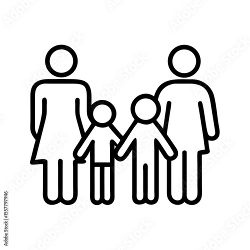 Family Icon Silhouette with Parents and Two Children – PNG Vector