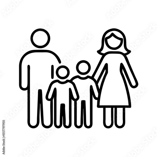 Family Icon Silhouette with Parents and Two Children – PNG Vector