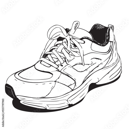 Stylish running shoe on a plain surface drawn in detail