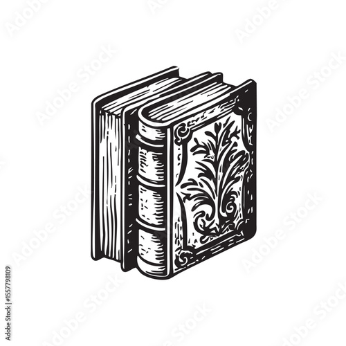 Vintage books art, antique style, woodcut design