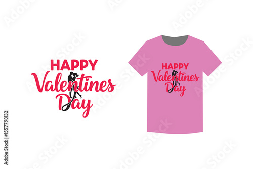 Happy Valentine's Day T-Shirt Design Romantic Couple Silhouette