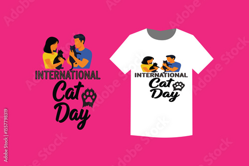 Celebrate International Cat Day Cute Cat Lovers T-Shirt Design