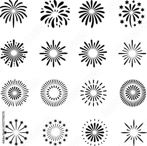 Firework Vector Silhouette Set | Independence Day, New Year Fireworks