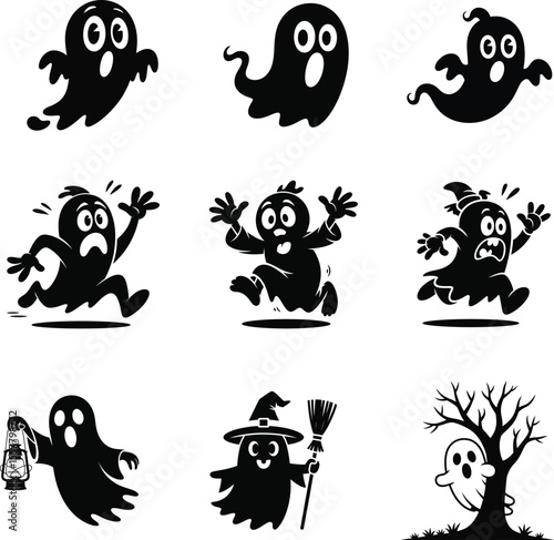 Ghost Cartoon Silhouettes | Halloween Party Decoration Elements