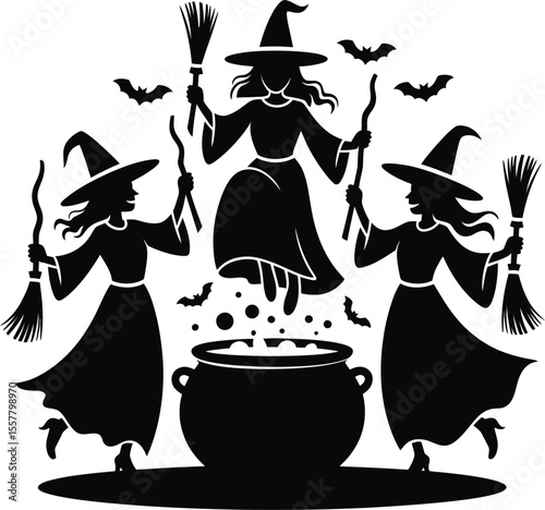 Scary Witch Silhouettes | Gothic Halloween Party Vector Graphics