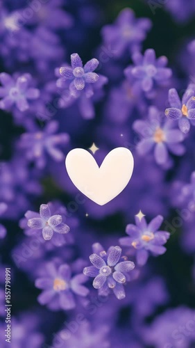 White heart among purple lavender flowers.