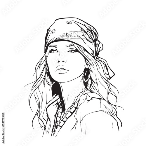 Beautiful woman in bandana headscarf fashion portrait