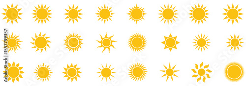 Sun icons set. Sun weather symbol collection. Sunshine, sunlight, sunburst icon set. Vector icons. background white. Design EPS 10