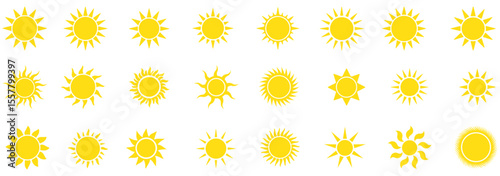 Sun icons set. Sun weather symbol collection. Sunshine, sunlight, sunburst icon set. Vector icons. background white. Design EPS 10