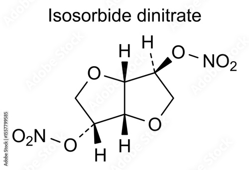 Chemical structure of isosorbide dinitrate, drug substance