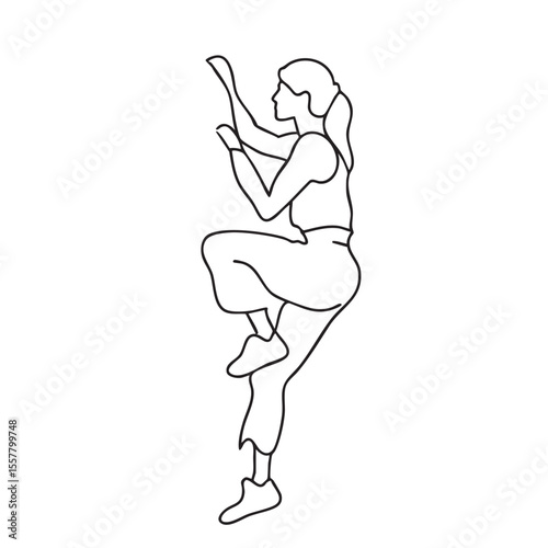 Line art of woman climbing indoor wall sport activity