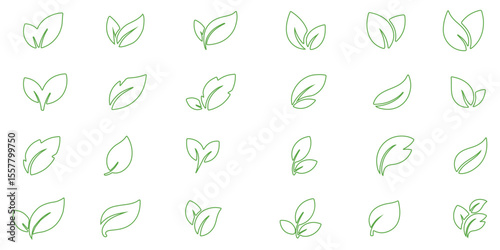 Set of green leaf icons. Green color. Leafs green color icon logo. Leaves on white background. Ecology. Vector illustration. Design EPS 10 