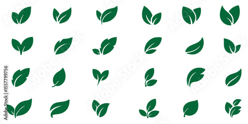 Set of green leaf icons. Green color. Leafs green color icon logo. Leaves on white background. Ecology. Vector illustration. Design EPS 10 