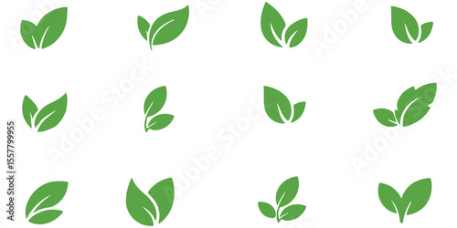 Green leaf icons set. Leaves icon on isolated background. Collection green leaf. Elements design for natural, eco, vegan, bio labels. Design EPS10