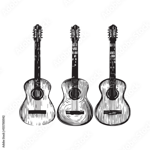 Three acoustic guitars art concept for music design
