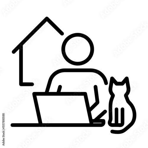 Person working freelance on laptop with cat indoors at home  
