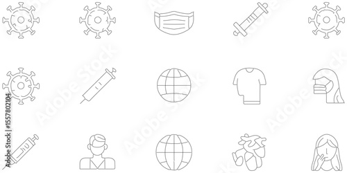 Set of black line icon related to virus with seamless pattern abstract background, modern icon pattern health element with tecnology service.