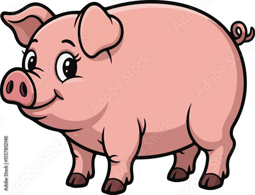 Friendly cartoon pig character smiling ready for illustrations and educational designs