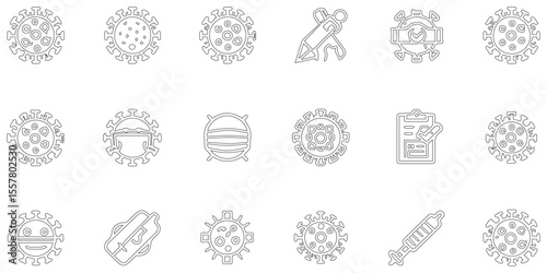 Set of black line icon related to virus with seamless pattern abstract background, modern icon pattern health element with tecnology service.