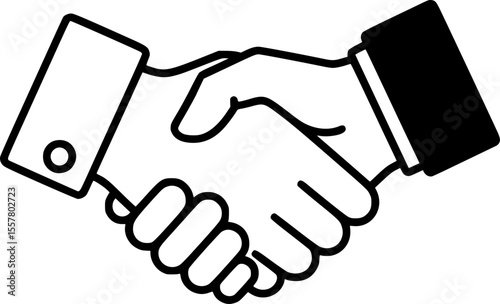  two hands shaking, illustrating cooperation, black-and-white, minimalistic style, vector art