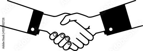  two hands shaking, illustrating cooperation, black-and-white, minimalistic style, vector art