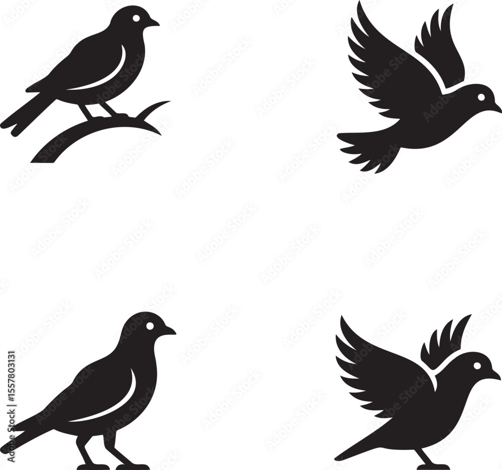 Fototapeta premium Set of bird icon silhouette vector illustration isolated On Transparent Background
