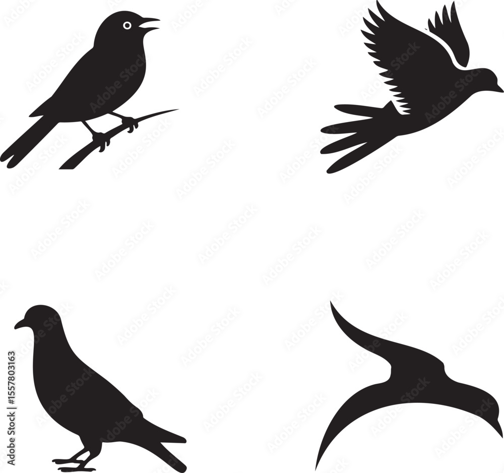 Fototapeta premium Set of bird icon silhouette vector illustration isolated On Transparent Background