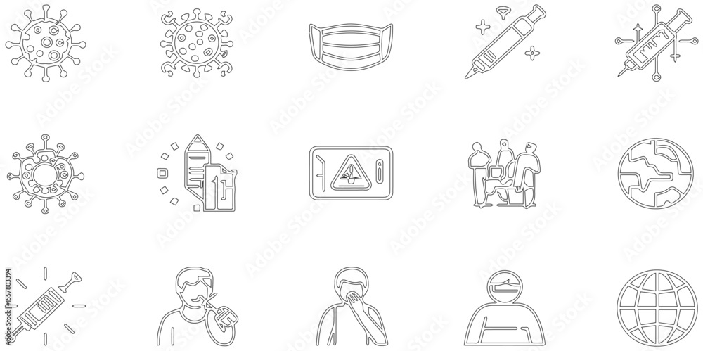 Fototapeta premium Set of black line icon related to virus with seamless pattern abstract background, modern icon pattern health element with tecnology service.