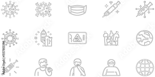 Set of black line icon related to virus with seamless pattern abstract background, modern icon pattern health element with tecnology service.
