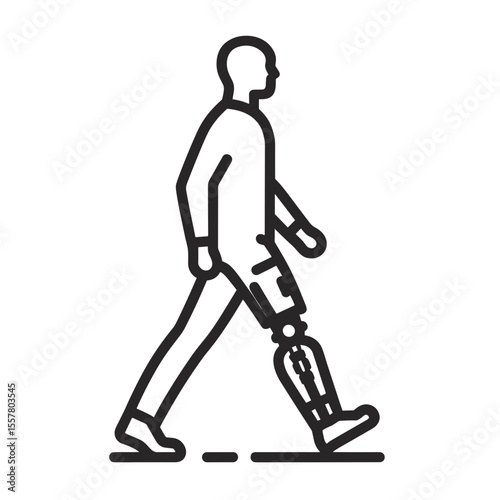  icon Man walking with a prosthetic leg in a linear style  