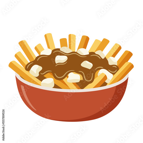 A colorful illustration of a bowl of poutine