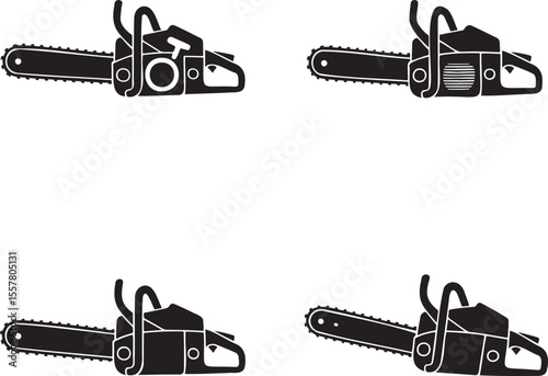  Set of Chain Saw silhouette vector illustration isolated On Transparent Background 
