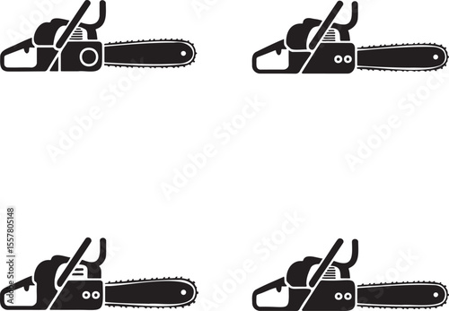  Set of Chain Saw silhouette vector illustration isolated On Transparent Background 