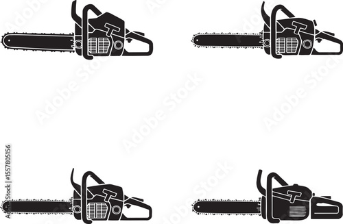  Set of Chain Saw silhouette vector illustration isolated On Transparent Background 