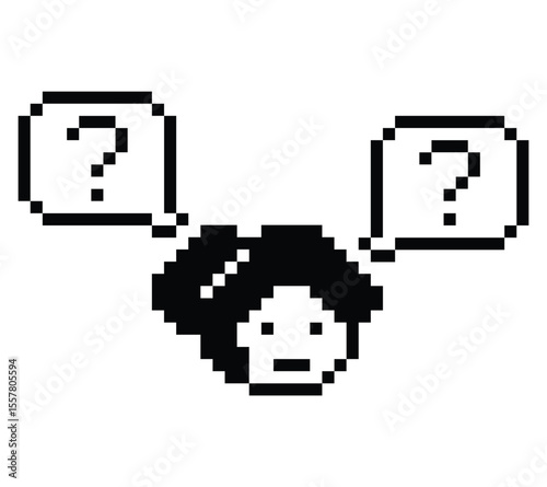Cute pixel cartoon character woman with question mark decoration 8 bit female girl lady confused idea question mark think questionnaire choose cartoon pixel game 8bit png vector.