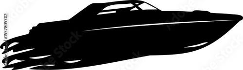 Silhouette of speedboat with flames trailing behind, conveying motion and excitement