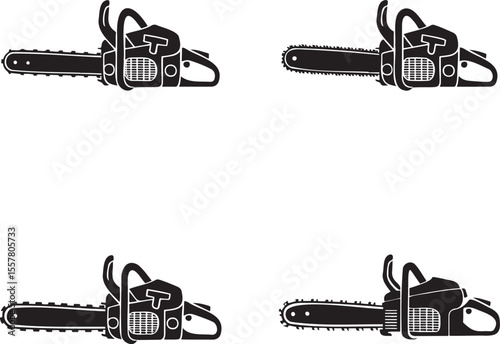  Set of Chain Saw silhouette vector illustration isolated On Transparent Background 