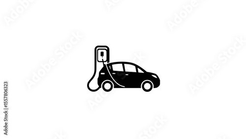 Electric car charging at a charging station in minimalist style  