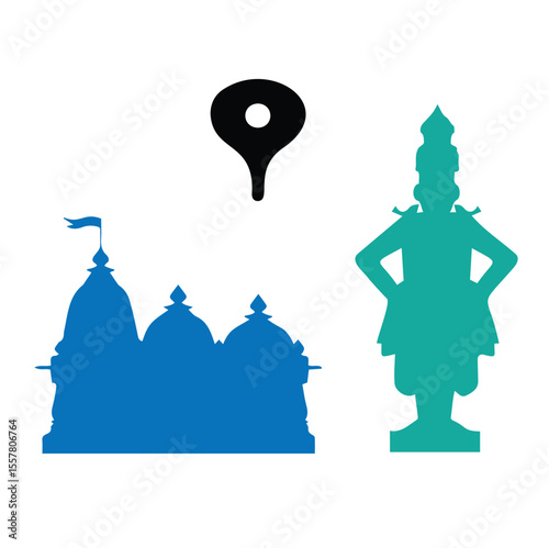  Color Silhouette of indian god vitthal pandurang with temple