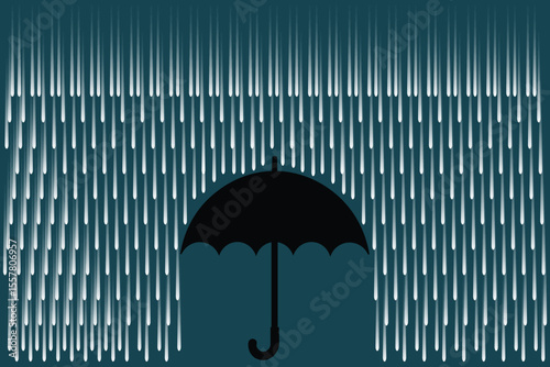 Rain drops on umbrella cartoon vector, flat pastel illustration for baby storybooks, weather-themed kids art, and seamless nursery graphics
