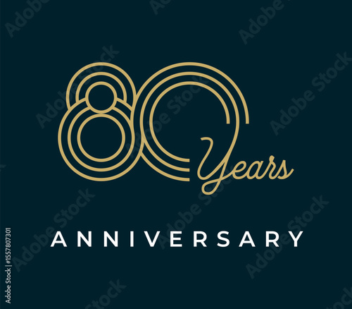 80 Years Anniversary design vector illustration. Unique 80 years logo design template. In gold color