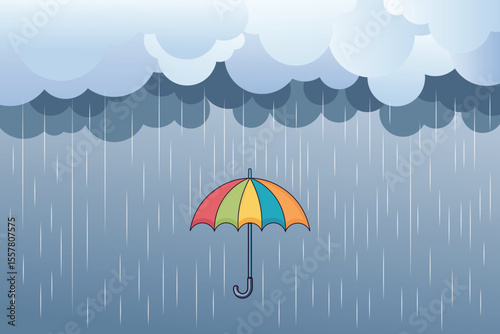 Umbrella with light rain drops vector design in cartoon style, flat pastel colors for children’s decor, nursery illustrations, and seamless weather backgrounds
