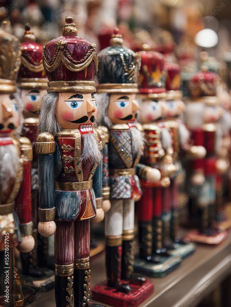 Fototapeta premium Nutcracker figurines arranged in a festive display